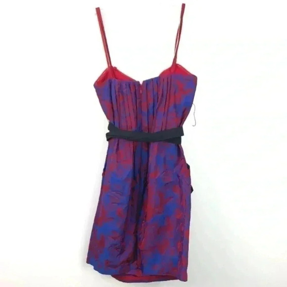 BCBGMaxAzria blue and red pleated strapless mini dress with belt sz 2 - Picture 2 of 9